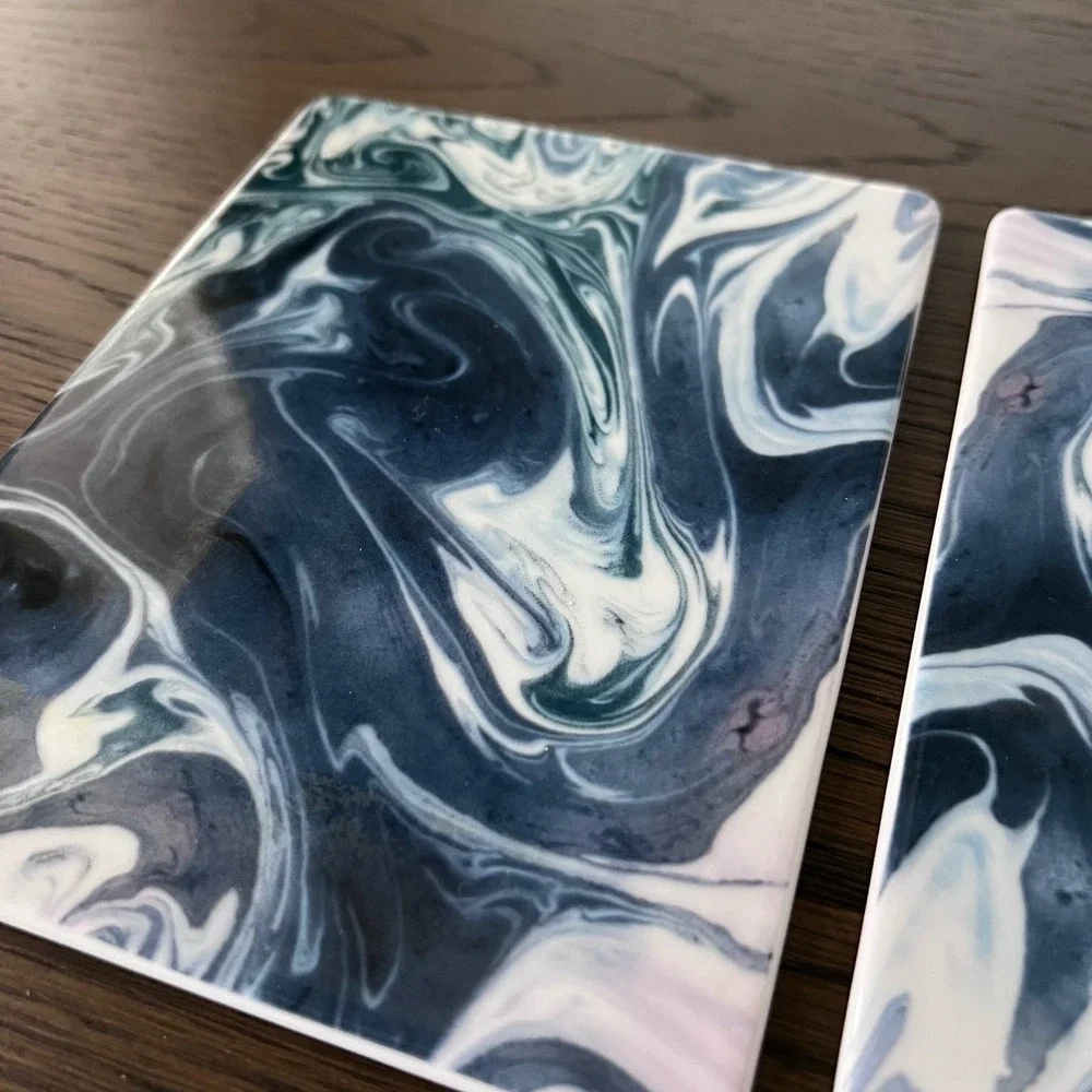 IKEA Marbled Swirl Replacement Coasters Set of 2 Blue White Teal Abstract Modern